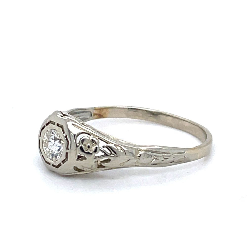 订婚戒指 - 18K包金 白金 钻石  (天然) #1.1