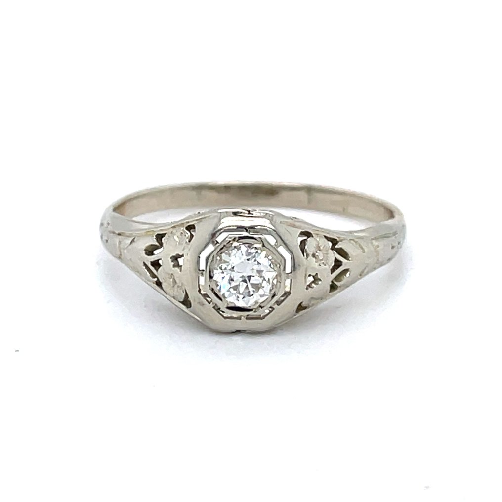 訂婚戒指 - 18 克拉 白金 鉆石  (天然) #2.1