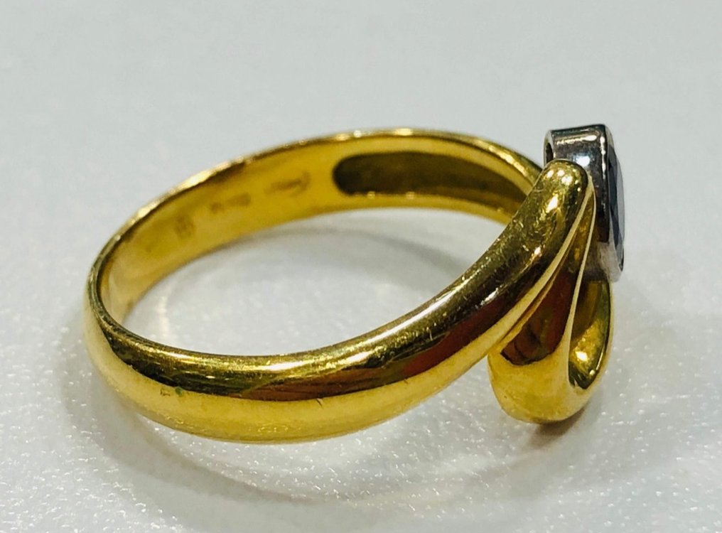Ring - 18 Karat Gold - Gelbgold, Weißgold Saphir  #3.1