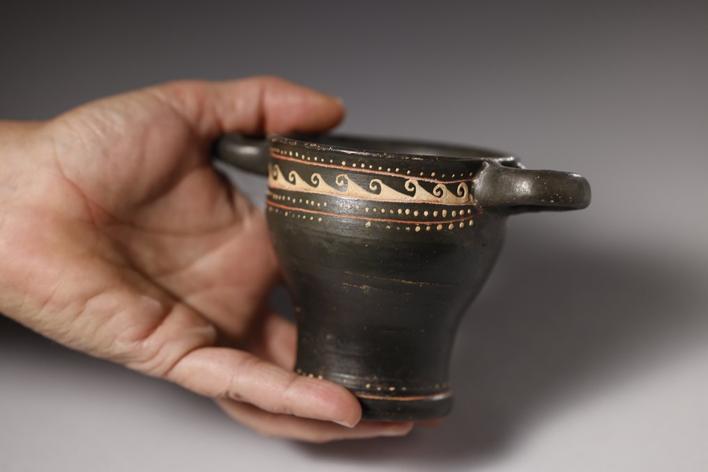 Altgriechisch Keramik verzierter Skyphos - 8.5 cm #2.1