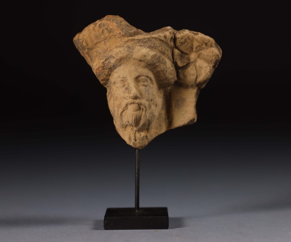 Αρχαία Ελληνική Terracotta Ελληνικό αρσενικό κεφάλι - 6.5 cm #2.1