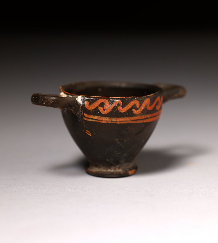 Altgriechisch Keramik verzierter Skyphos - 4.3 cm #3.1