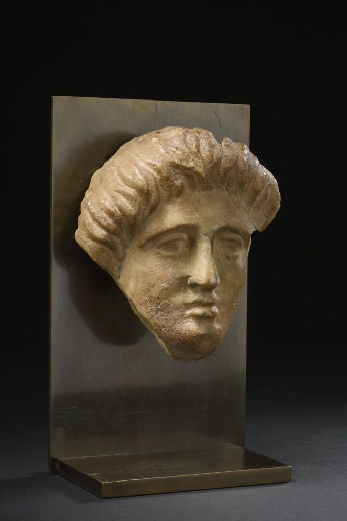 Starożytny Rzym Marmurowa głowa młodego mężczyzny. 12 cm wys. głowa - 12 cm #1.2