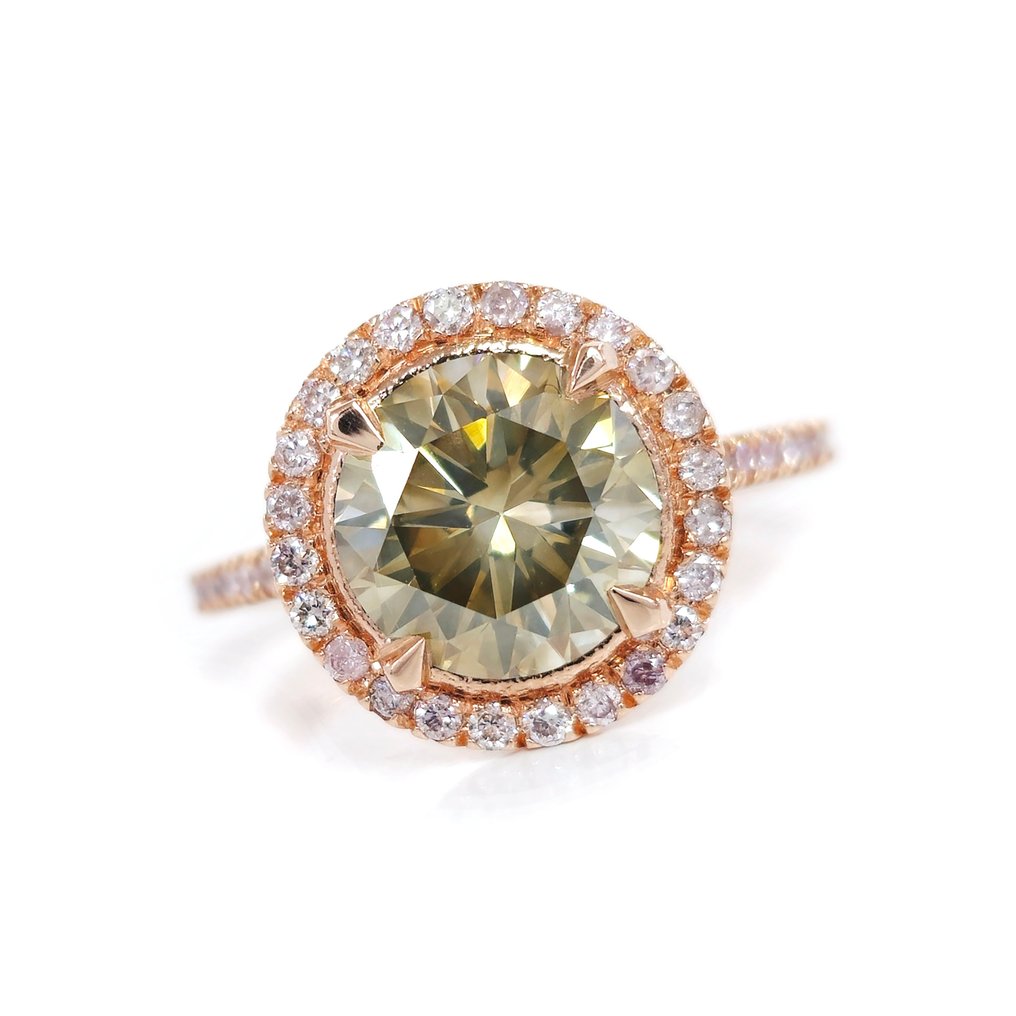 2.60 ct Natural Fancy Yellowish Gray Diamond & 0.50 ct Light Pink - N.Fancy Pink Diamond Ring - 戒指 钻石  (天然) - 钻石 #1.1