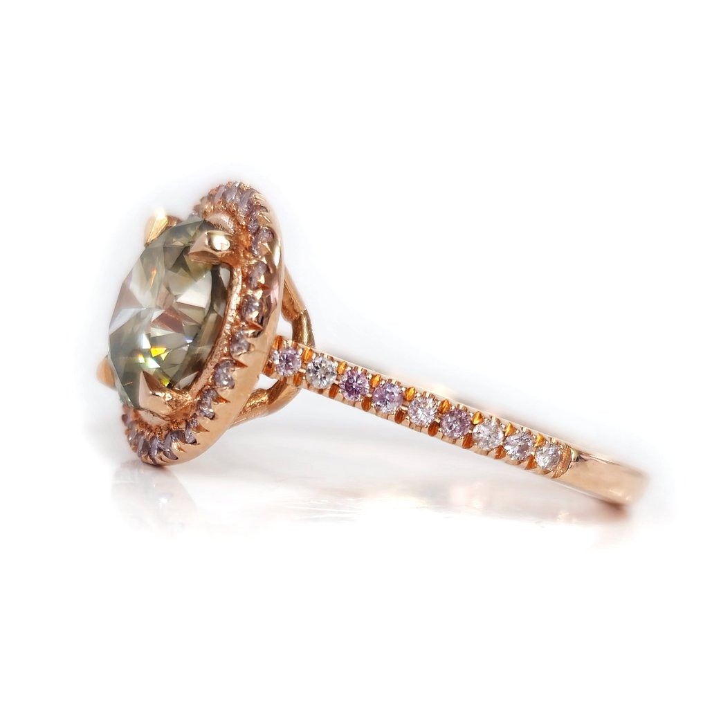 2.60 ct Natural Fancy Yellowish Gray Diamond & 0.50 ct Light Pink - N.Fancy Pink Diamond Ring - 戒指 鉆石  (天然) - 鉆石 #1.2