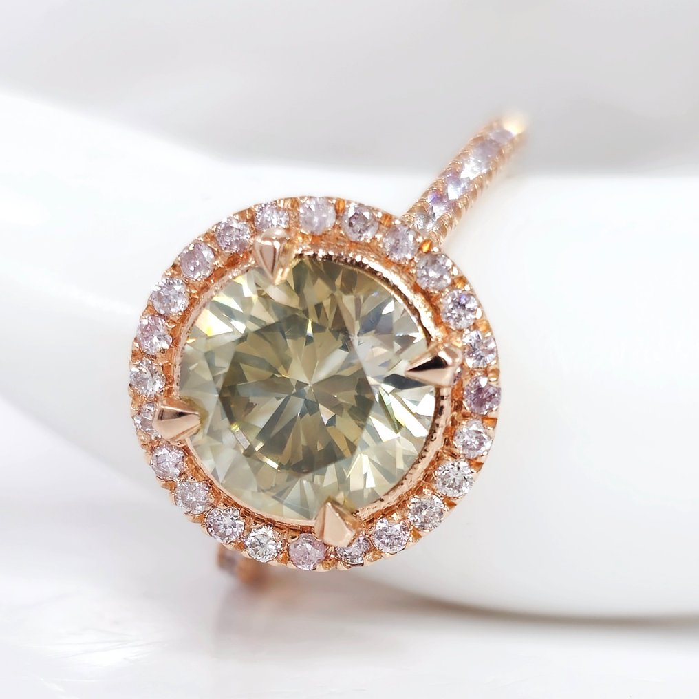 2.60 ct Natural Fancy Yellowish Gray Diamond & 0.50 ct Light Pink - N.Fancy Pink Diamond Ring - Ring Diamant  (Natural) - Diamant #2.1
