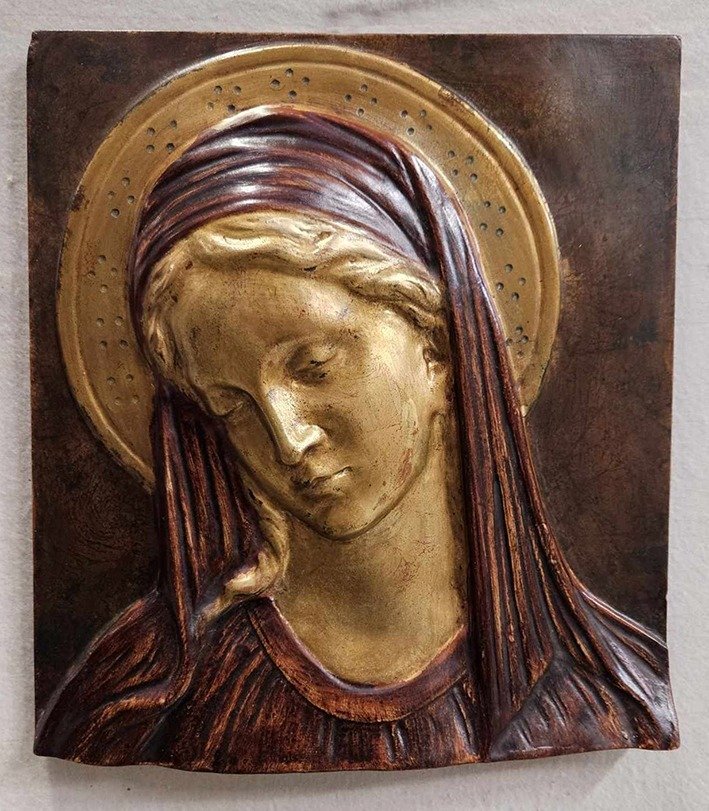 Relief, Madonna scolpita a mano su legno - 40 cm - Bois #1.1