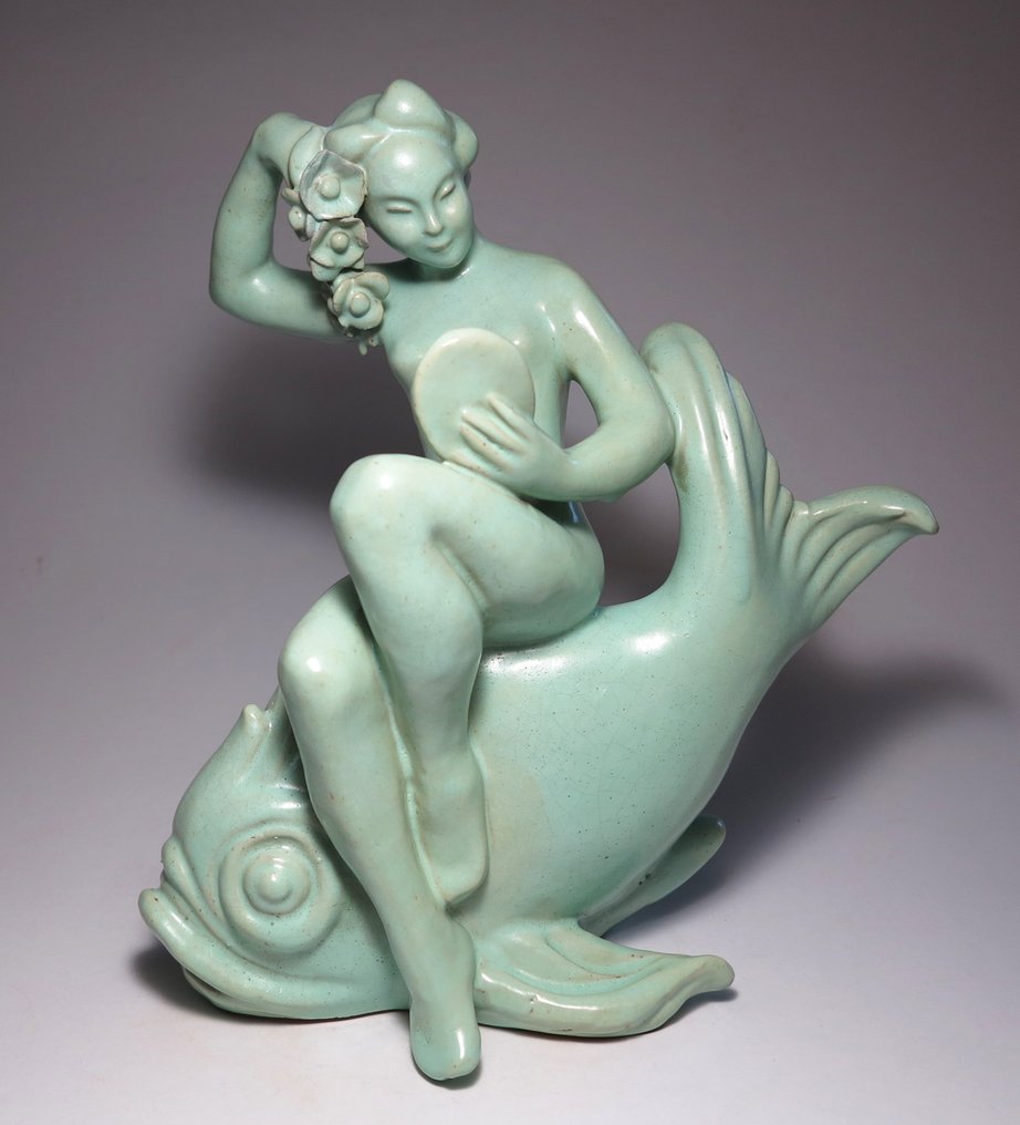 Komlós Ceramics - Komlós Brothers - Sculpture, Art Deco Lady(28,5cm) - 28.5 cm - Terracotta #1.2