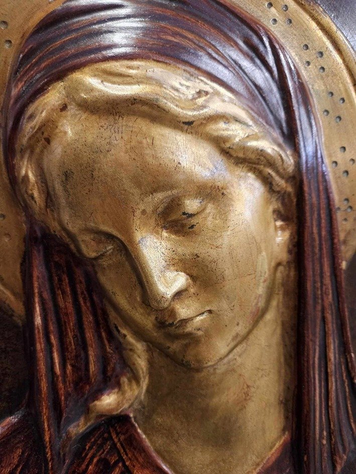 Relief, Madonna scolpita a mano su legno - 40 cm - Bois #2.2
