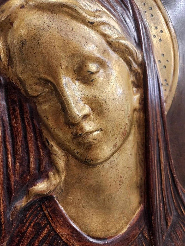 Reliefi, Madonna scolpita a mano su legno - 40 cm - Puu #2.1