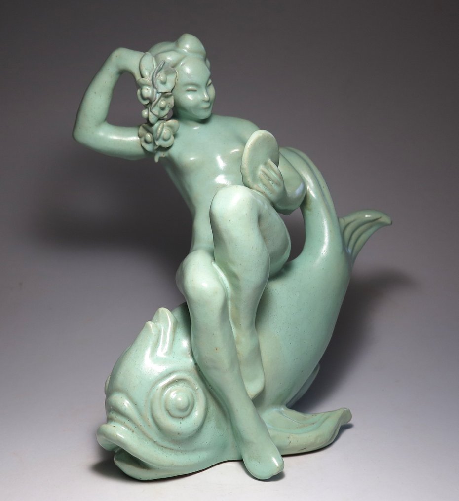 Komlós Ceramics - Komlós Brothers - Sculpture, Art Deco Lady(28,5cm) - 28.5 cm - Terracotta #2.1