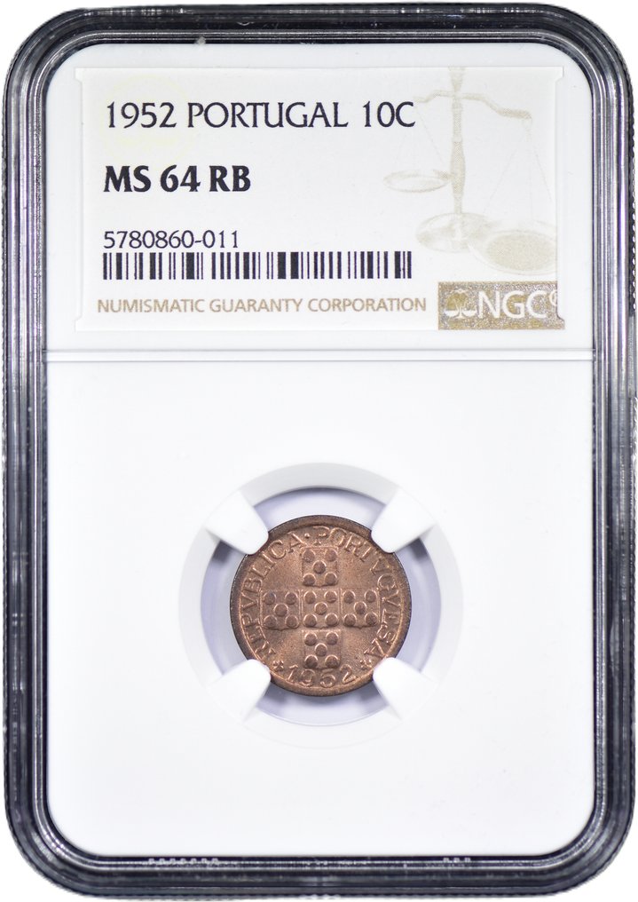 Portugal. Republic. X Centavos 1952 - NGC - MS 64 - Escassa #2.1