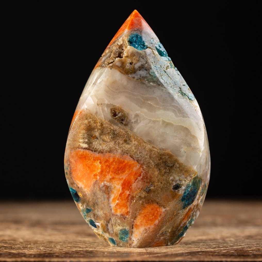 Orange Calcite - Blue Apatite - Exclusive Mineral - Height: 112 mm - Width: 64 mm- 414 g #1.2