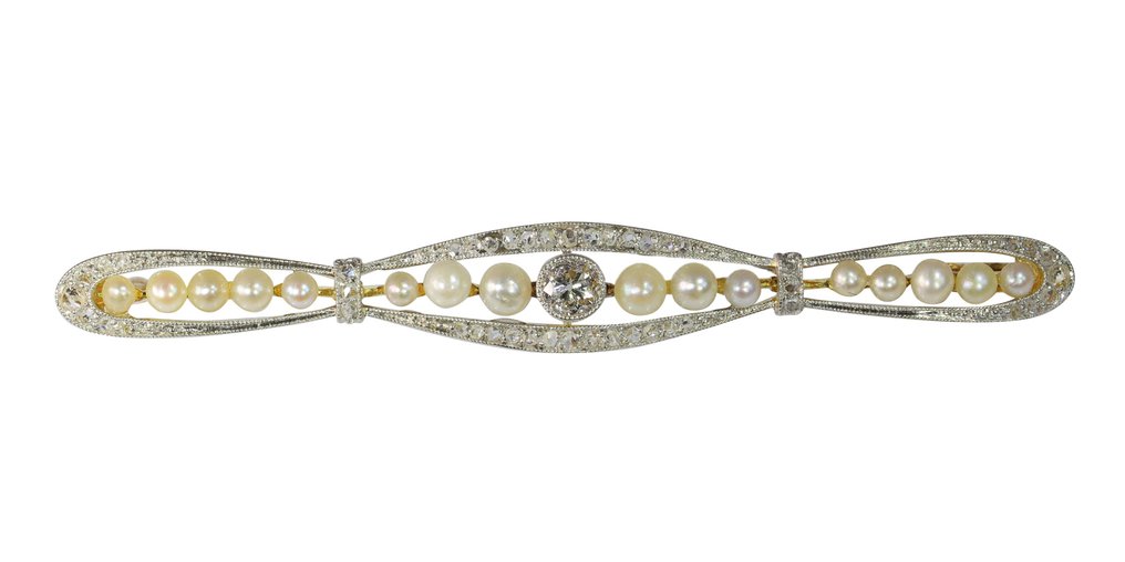 Vintage 1920`s Belle Epoque - Broche - 18 carats Or jaune Diamant - Perle  #2.1