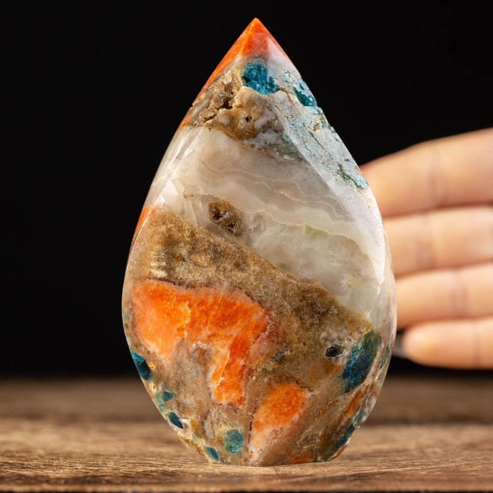 Orange Calcite - Blue Apatite - Exclusive Mineral - Height: 112 mm - Width: 64 mm- 414 g #1.1