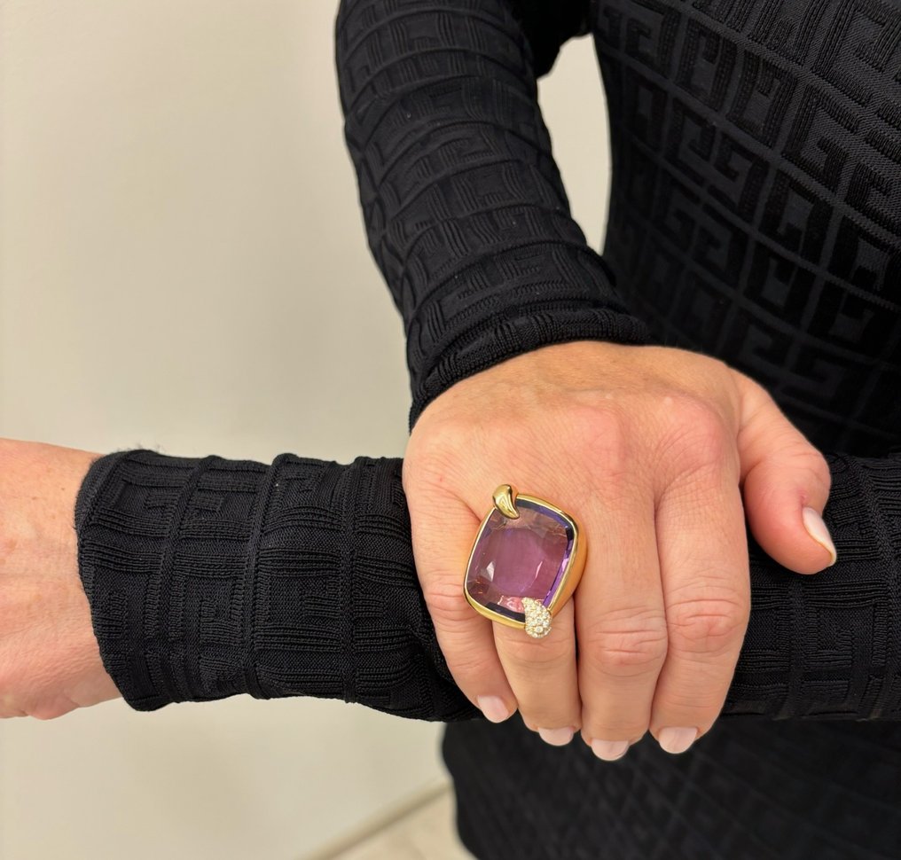 χωρίς τιμή ασφαλείας - Pomellato - Δαχτυλίδι - 18 καράτια Κίτρινο χρυσό Αμέθυστος - Διαμάντι - Πορτρέτο - Διαμάντια #1.0