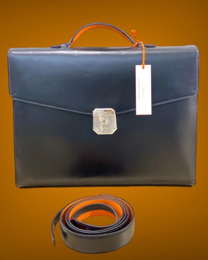 Santoni - Bag croco and leather Professional Man Santoni Black Leather Luxury Work Bag Santoni Limited Icon - Handbag #1.2