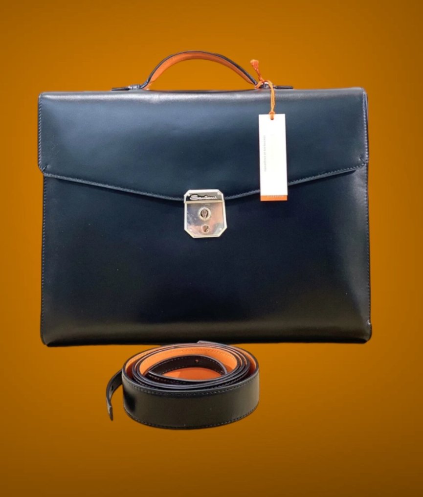 Santoni - Bag croco and leather Professional Man Santoni Black Leather Luxury Work Bag Santoni Limited Icon - Handbag #1.1