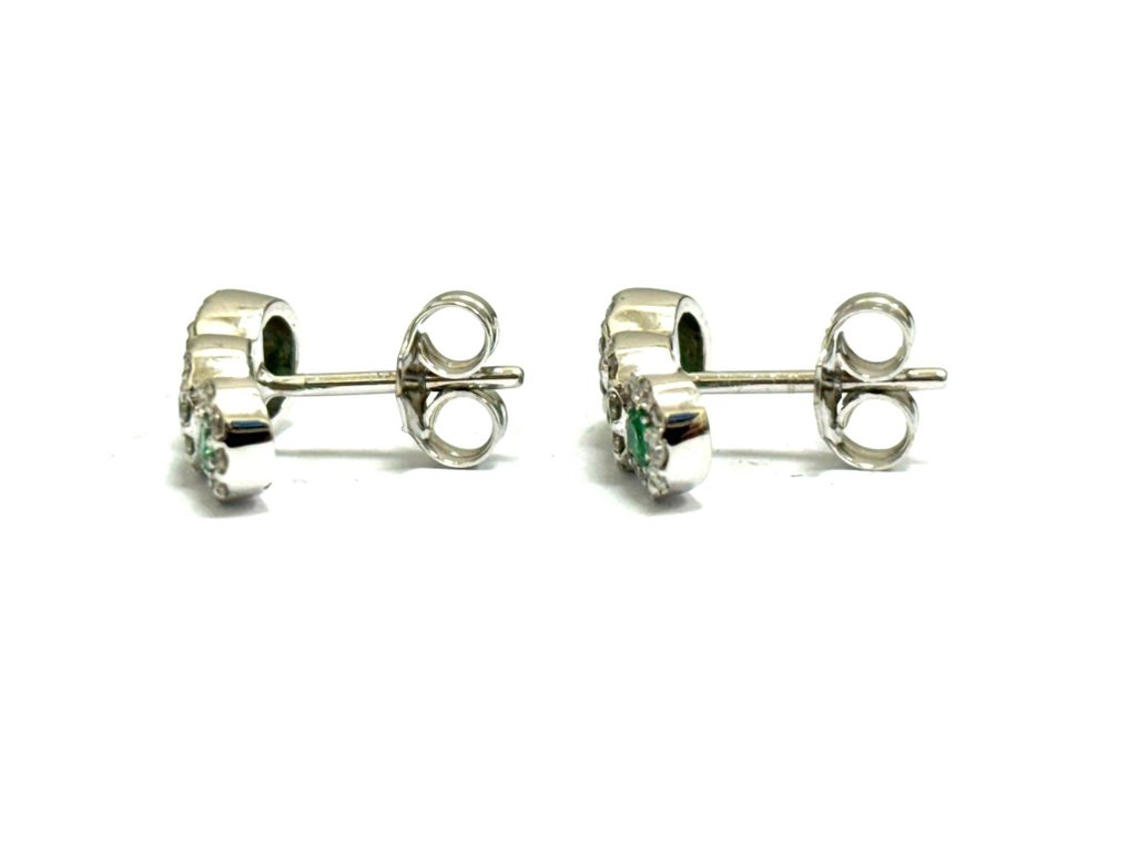 Boucles d'oreilles - 18 carats Or blanc -  1.40 tw. Émeraude - Diamant  #3.1