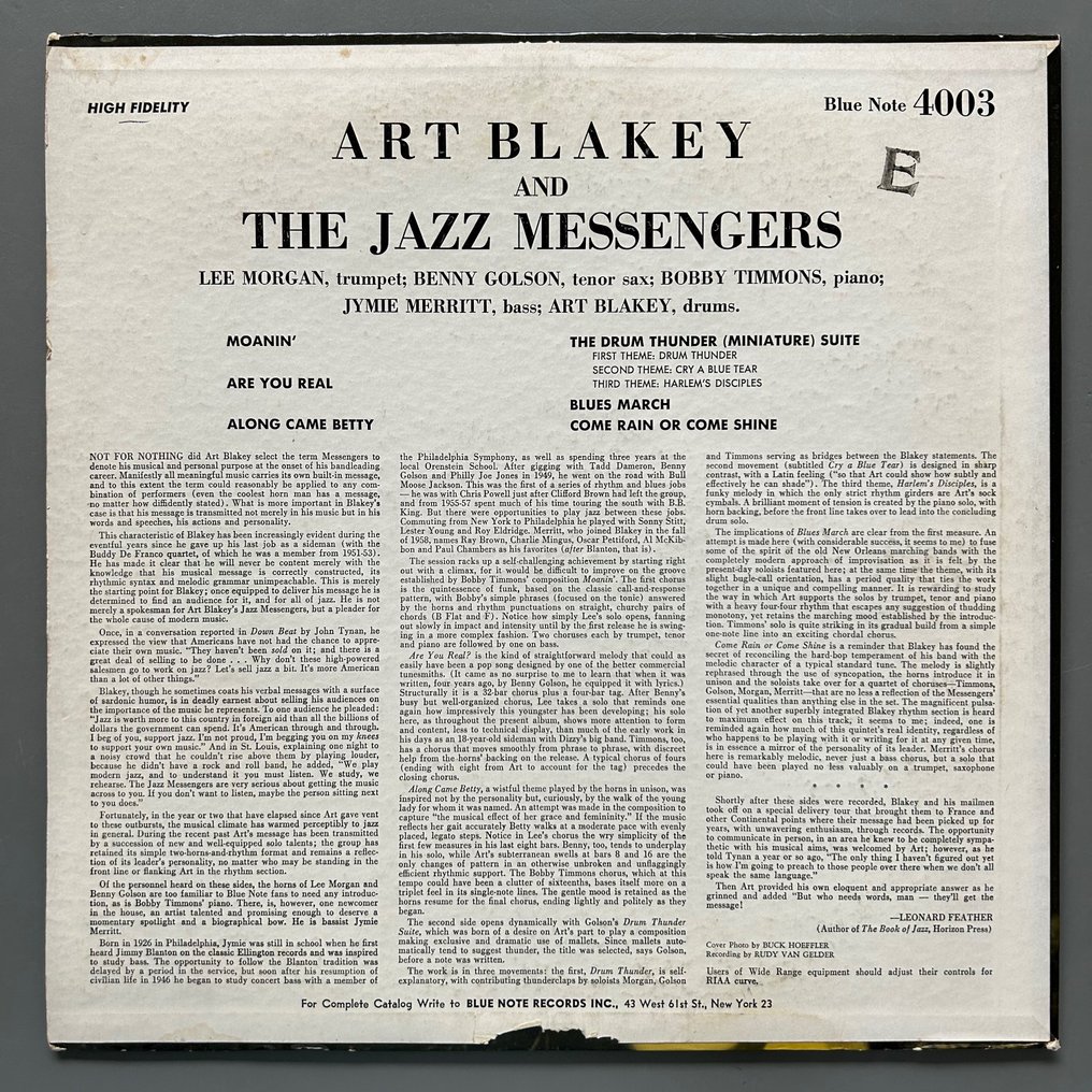 Art Blakey, and the jazz messengers - Moanin (1st mono pressing) - 单张黑胶唱片 - 1st Mono pressing - 1958 #1.0