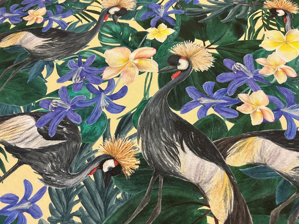 Tecido de algodão com desenho de pássaros e flores raro e exclusivo - Tecido para estofos  - 300 cm - 280 cm #2.1