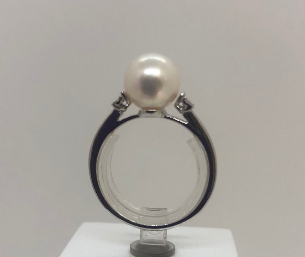 Anello Perla Akoya - Oro bianco 18 carati - Diamante #2.2