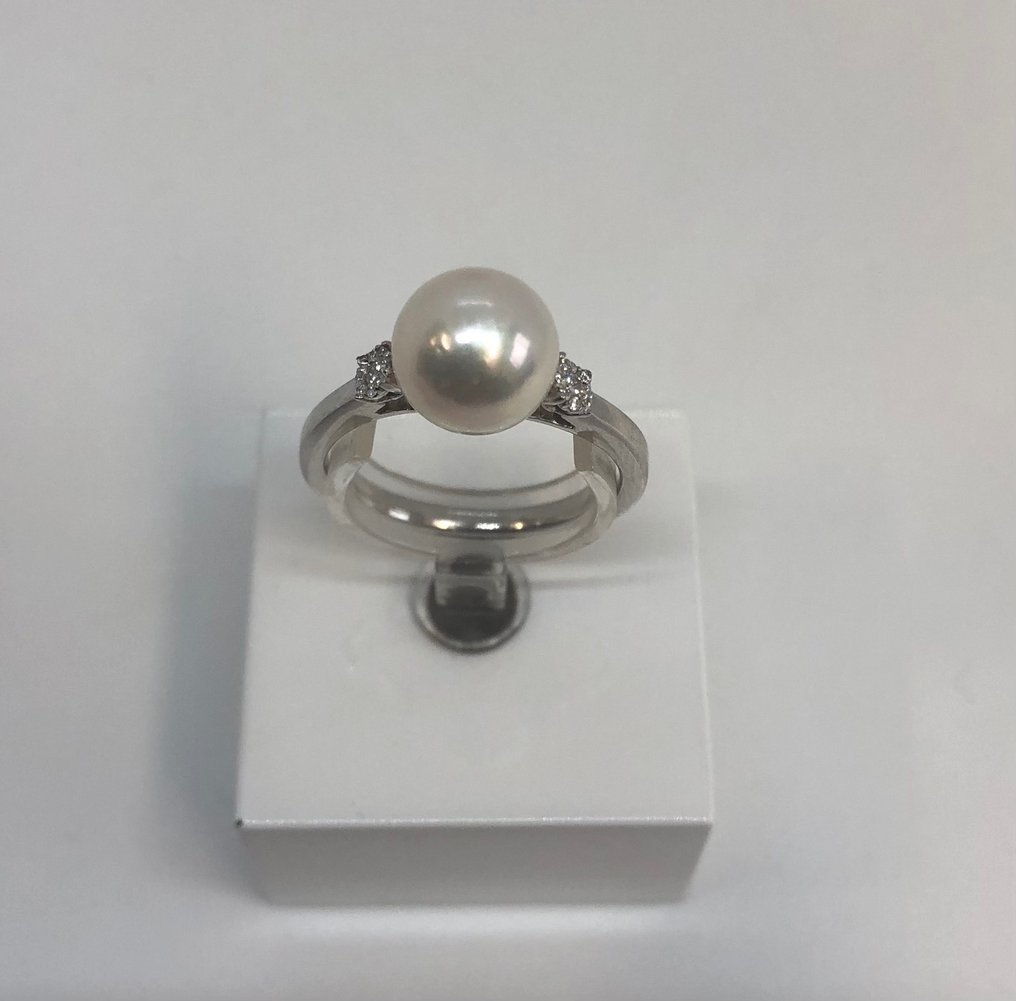 Anello Perla Akoya - Oro bianco 18 carati - Diamante #1.1