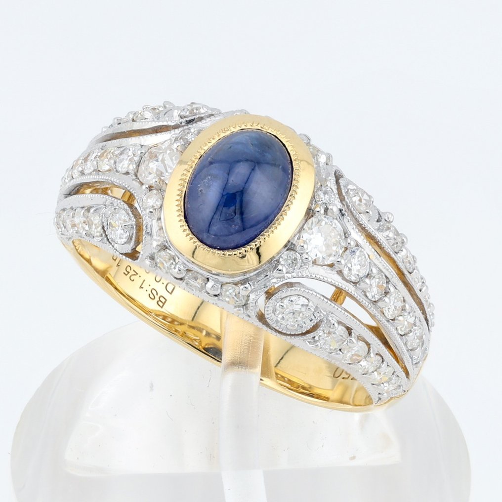 "IGI" - (Intense Blue) Sapphire 1.25 Ct & Diamonds Combo - Bague - 18 carats Or blanc, Or jaune #2.1