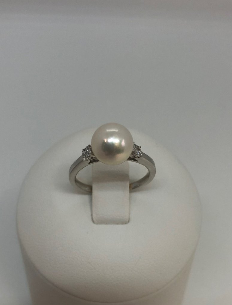 Anello Perla Akoya - Oro bianco 18 carati - Diamante #2.1