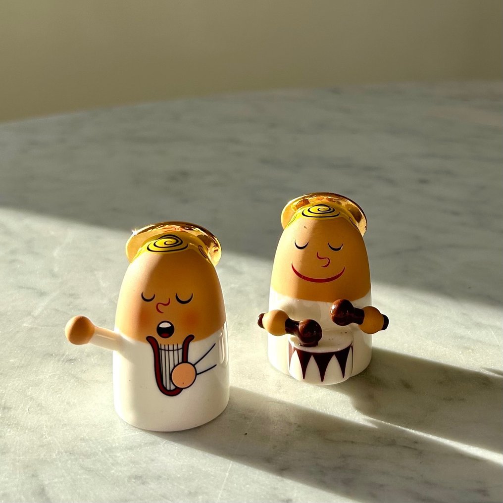 Alessi - Figuriini - Massimo Giacon & LPWK Laura Polinoro - Drummer & Harpist - "Angels Band" - 2013 - hand decorated - (2) - Posliini #1.0