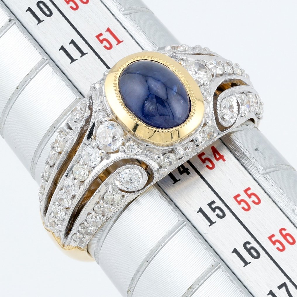 "IGI" - (Intense Blue) Sapphire 1.25 Ct & Diamonds Combo - 戒指 - 18K包金 白金, 黄金 #1.2