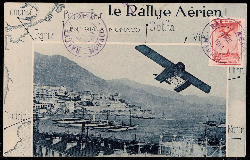 摩纳哥 1914 - 1914年摩纳哥航空拉力赛，来自这次早期飞行赛事不同阶段的3张明信片 #1.0