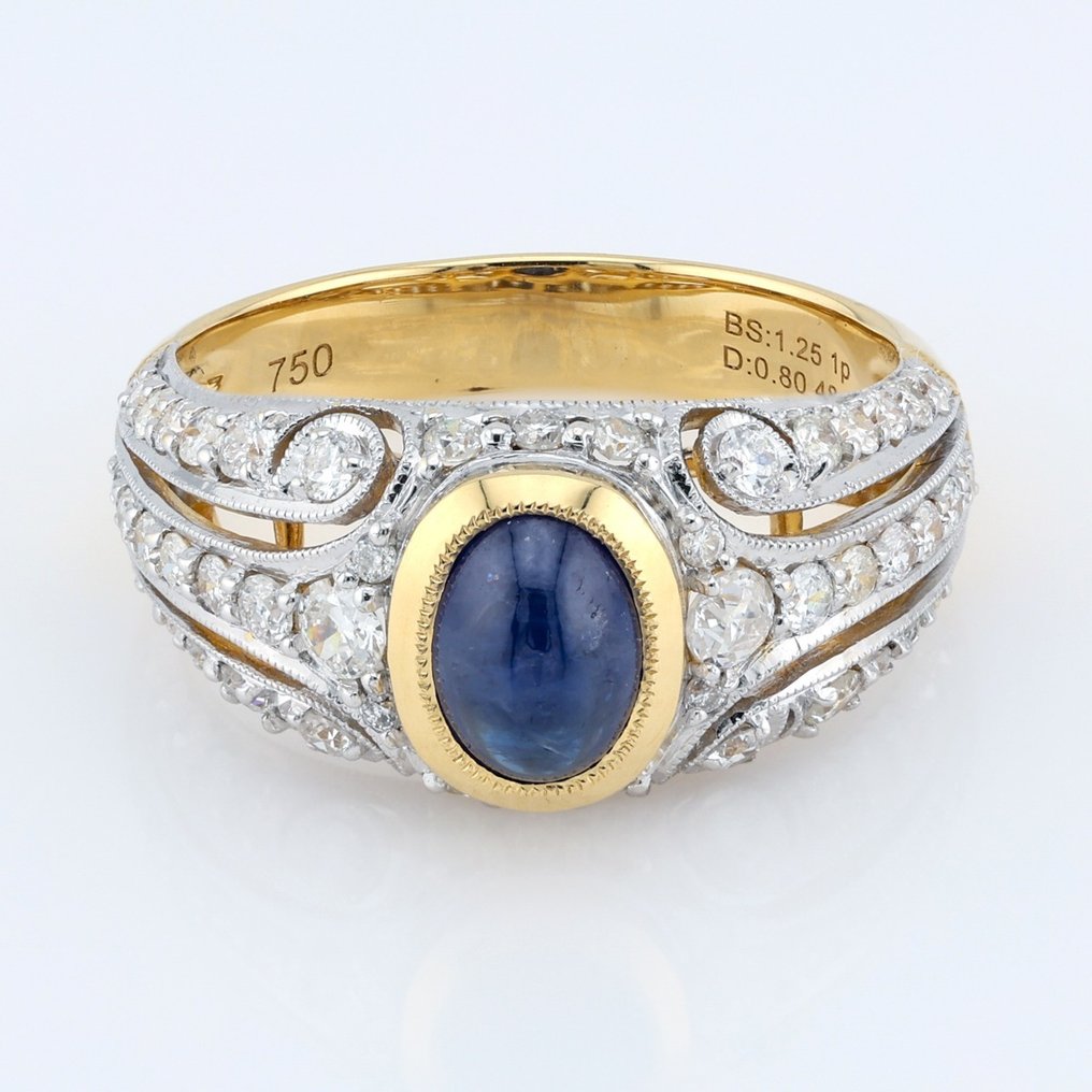 "IGI" - (Intense Blue) Sapphire 1.25 Ct & Diamonds Combo - 戒指 - 18 克拉 白金, 黃金 #1.1