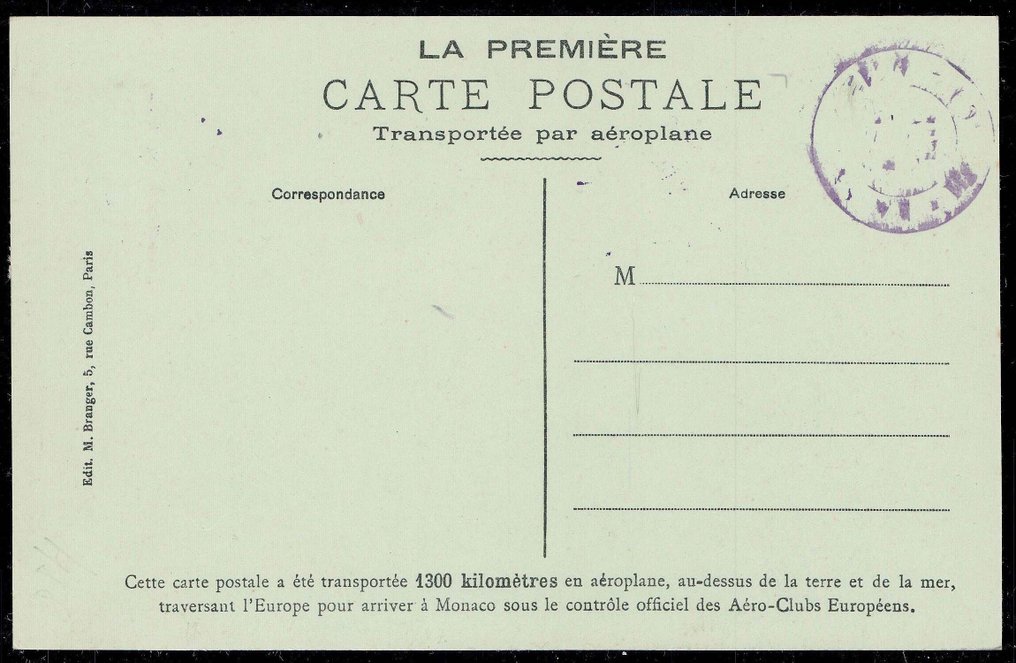 摩纳哥 1914 - 1914年摩纳哥航空拉力赛，来自这次早期飞行赛事不同阶段的3张明信片 #3.2