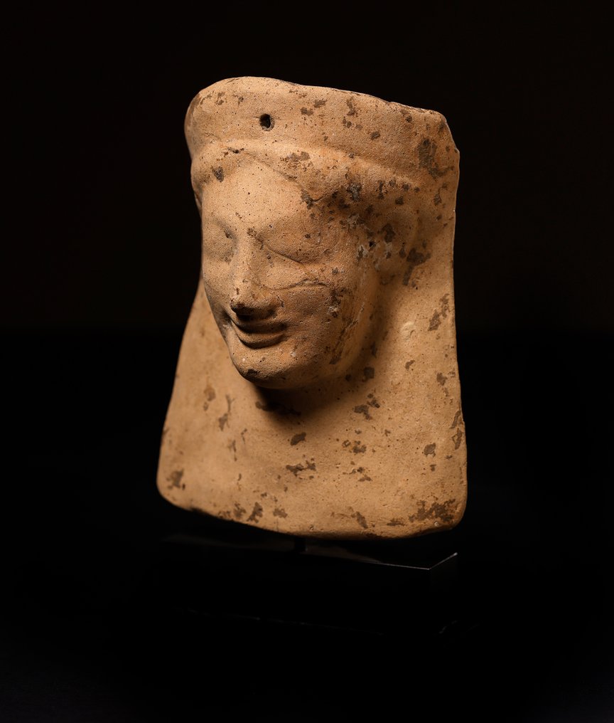 Grécia Antiga Terracota Cabeça Votiva Feminina - 12.5 cm #1.1
