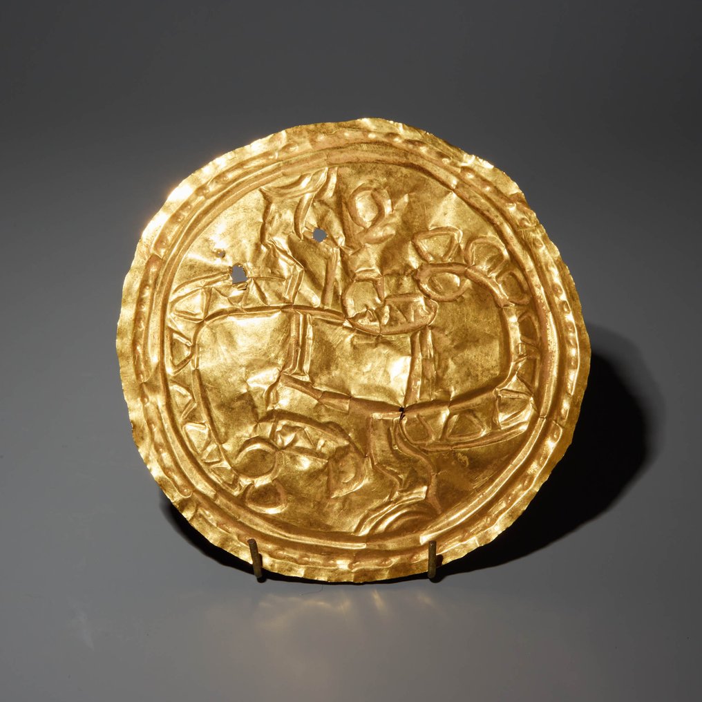 Diquis - Chiriqui, Κόστα Ρίκα Χρυσός Φανταστικό στολίδι Δίσκος ζώων. 700-1550 μ.Χ. 9,6 εκ. Ισπανική άδεια εισαγωγής. #1.2