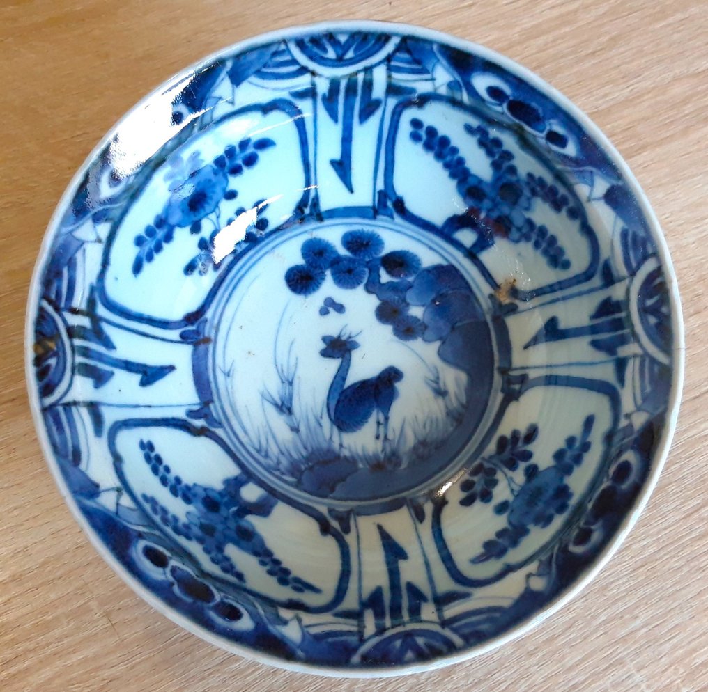 日本茶碗 - 稀有古董 Ko-Sometsuke 瓷器茶碗 - 麂皮 - “Klapmut 碗”早期 EDO #1.1