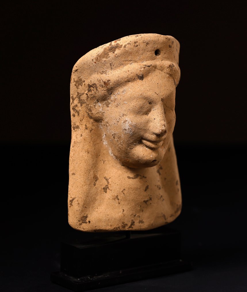 Altgriechisch Terracotta Weiblicher Votivkopf - 12.5 cm #1.2