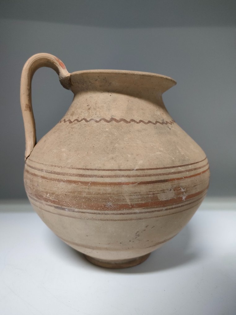 Oldtidens Grækenland Keramisk Daunian Olpe. 18,50 cm. Spansk importlicens. #1.1