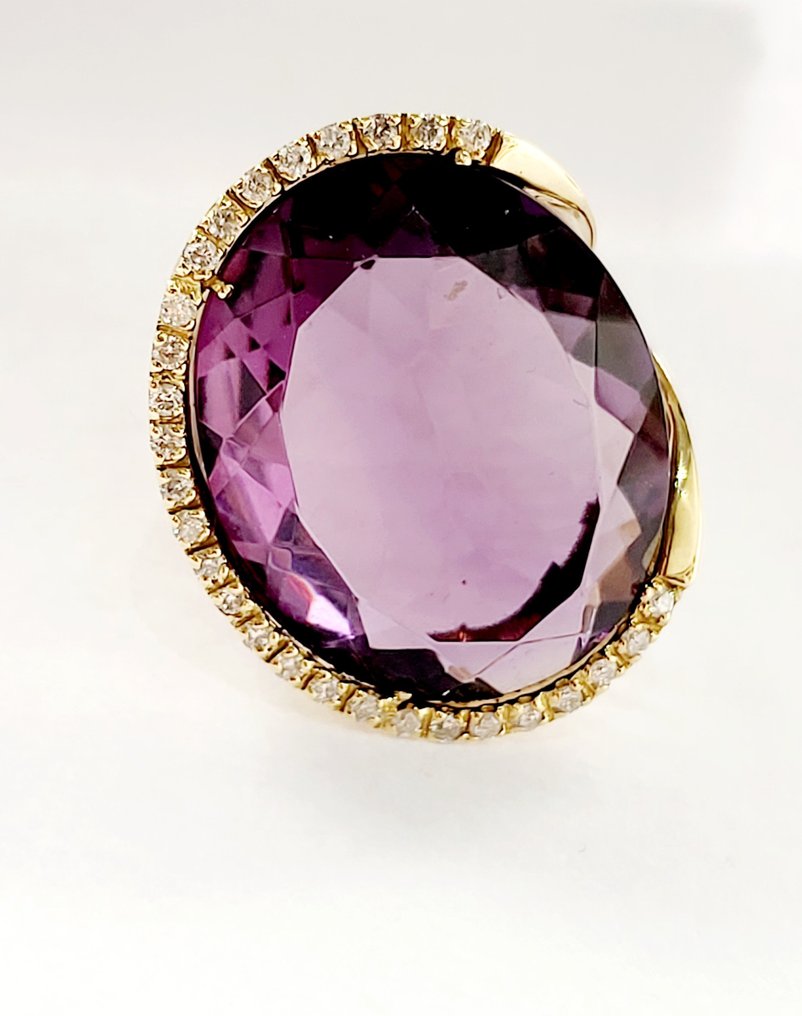 Ring - 18 kt Gelbgold Amethyst - Diamant #2.1