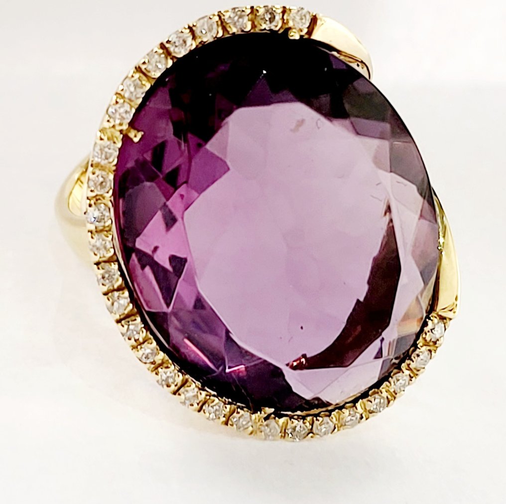 戒指 - 18 克拉 黃金 紫水晶 - 鉆石 #1.1