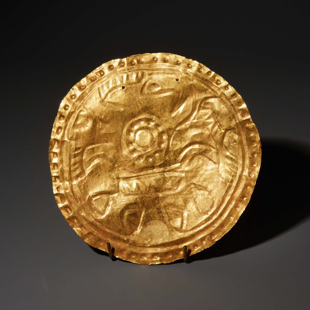Diquis – Chiriqui, Kostaryka Złoto Dysk. 700-1550 n.e. 10 cm. Hiszpańska licencja importowa. #1.2