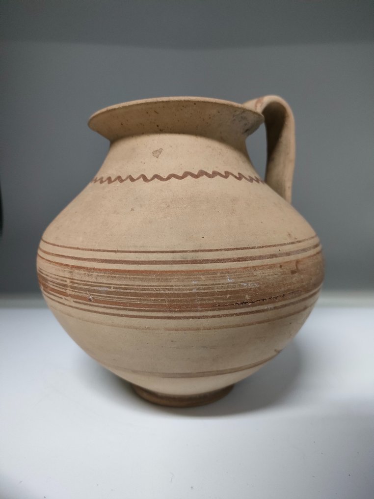 Ancient Greek Ceramic Daunian Olpe. 18,50 cm. Spanish Import License. #1.2
