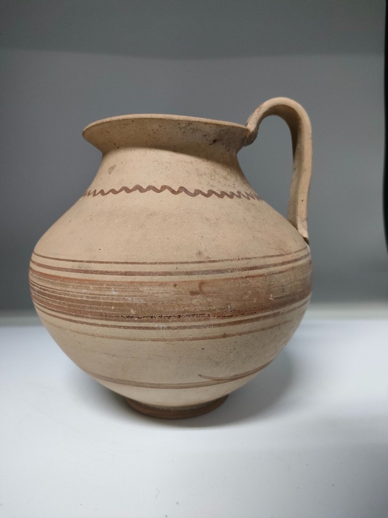 Oldtidens Grækenland Keramisk Daunian Olpe. 18,50 cm. Spansk importlicens. #2.1