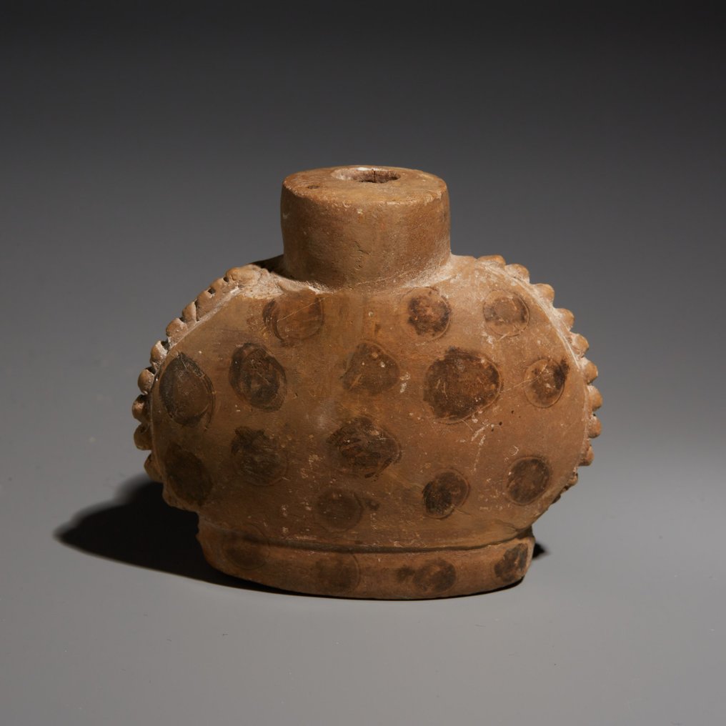 Maya Terracotta Trankflasche. 300–700 n. Chr. 6,2 cm H. Mit spanischer Ausfuhrlizenz. #1.0