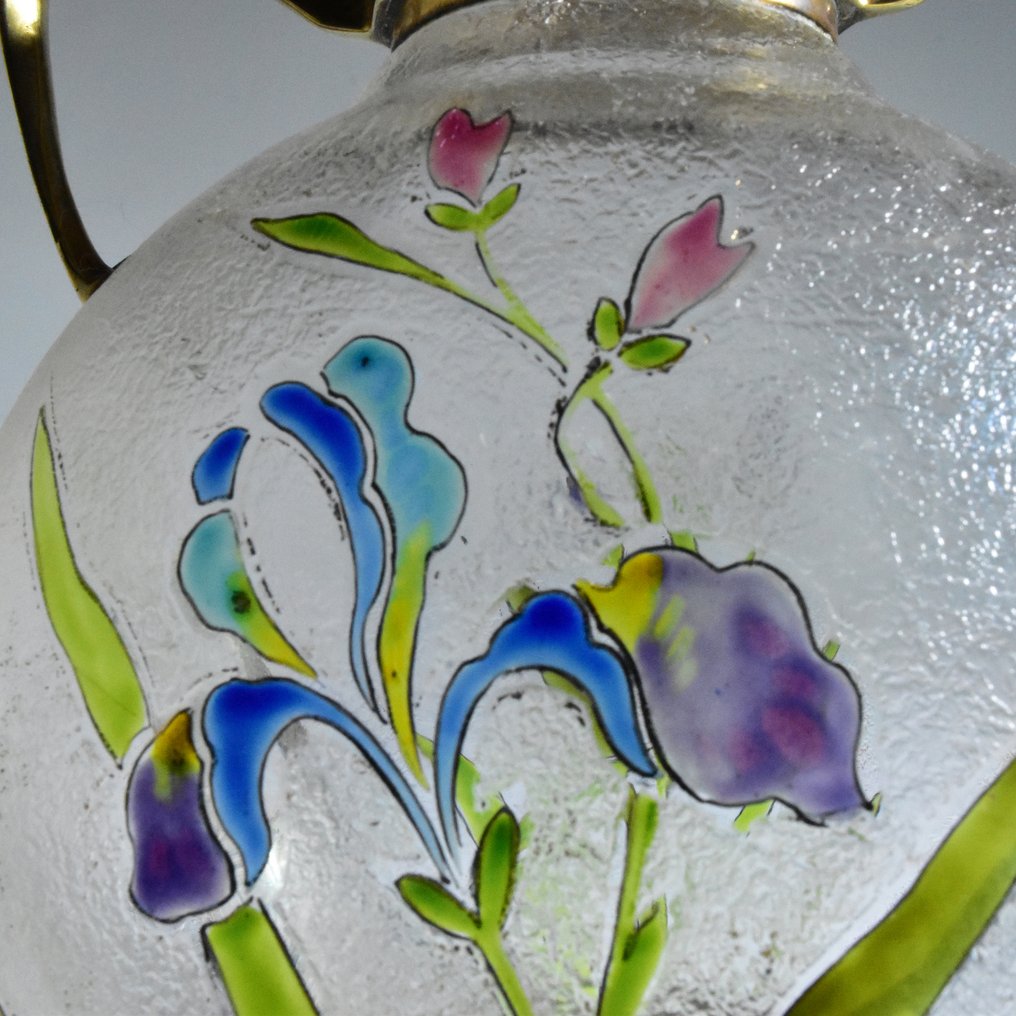 Carl Deffner / Esslingen - Vase -  Iris  - Emalje, Glas, Messing #1.2
