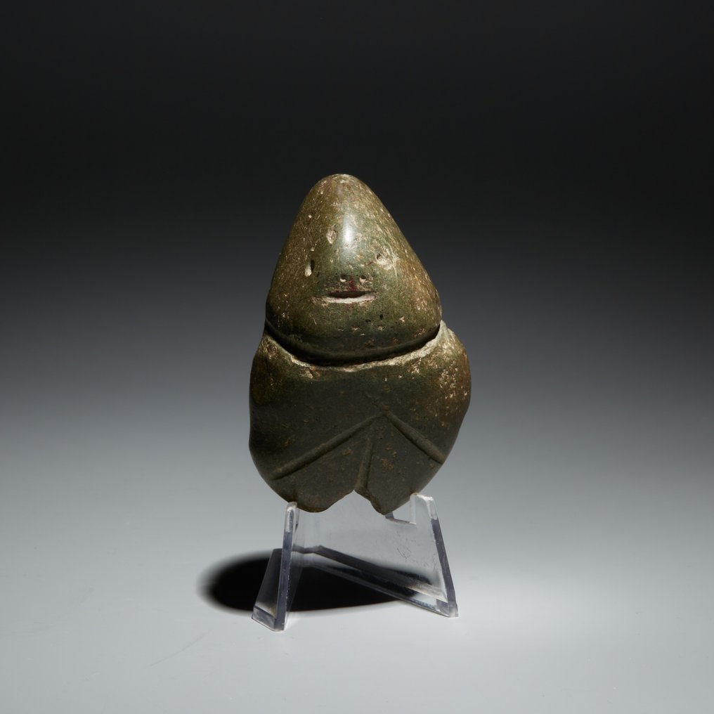 墨西哥格雷罗州梅斯卡拉 石头 拟人化的偶像。公元前 300-100 年。 7.1 厘米高。西班牙进口许可证。 #1.1