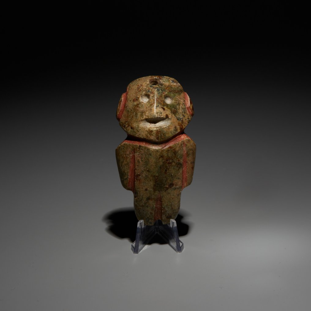 墨西哥格雷罗州梅斯卡拉 石头 拟人化的偶像。公元前 300-100 年。 7.6 厘米高。西班牙进口许可证。 #1.1