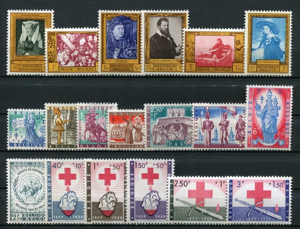 Βέλγιο 1958/1959 - Ολόκληρες ετήσιες συλλογές, συμπεριλαμβανομένης της πλήρους σειράς Boudewijn τύπου 'Marchand'. - OBP 1046/1120 #3.2