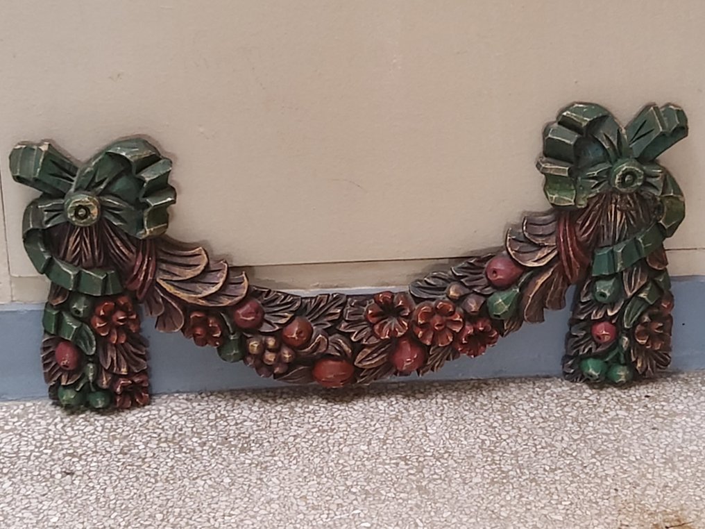 雕刻, Polychrome wooden carved decor - 28 cm - 木, 木材，油漆 #2.1